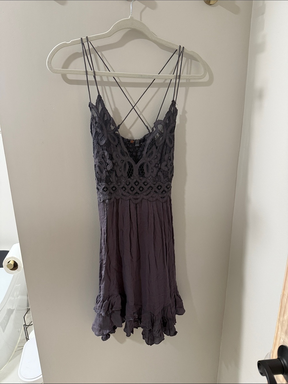 Free People Lace Bodice Mini Dress in Dark Gray
